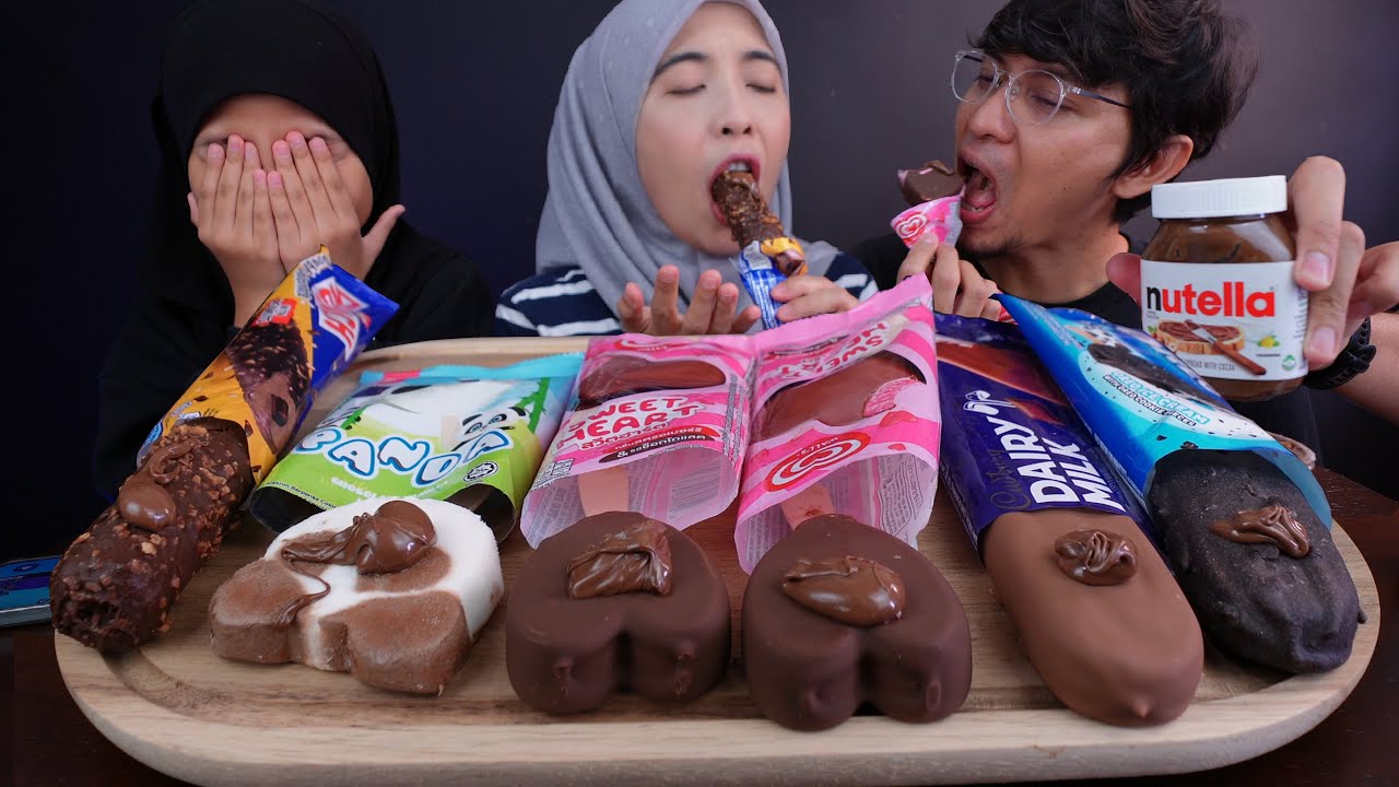 ASMR NEW ICE CREAM SWEET HEART ♥️ [DIP NUTELLA SPREAD] OREO, PANDA, CRUNCH, DAIRY MILK ICE CREAM