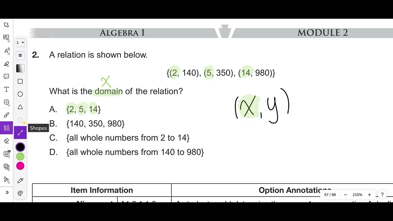 2016 Module 2 Problem 2 Algebra 1 PDE Item and Scoring Sampler