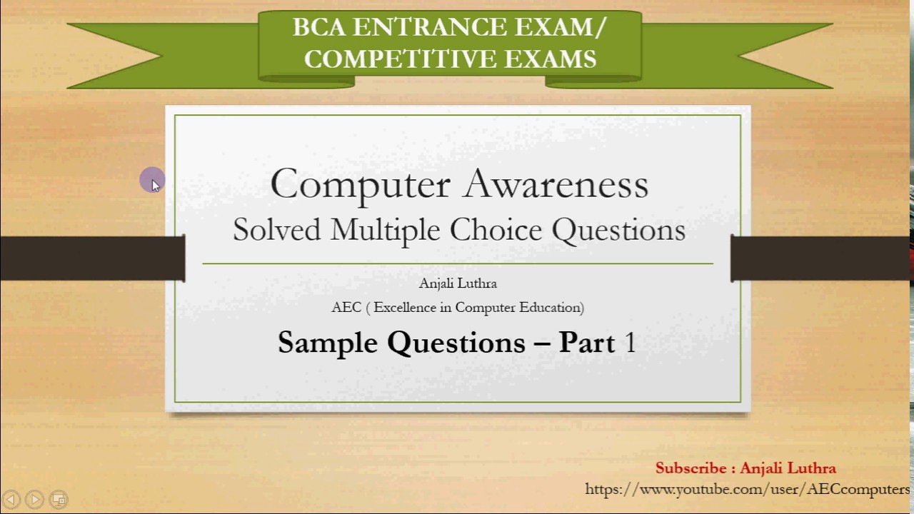 BCA Entrance Exam , Sample questions Computer Awareness - YouTube