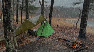 Solo Camping In Heavy Rain High Winds Storm