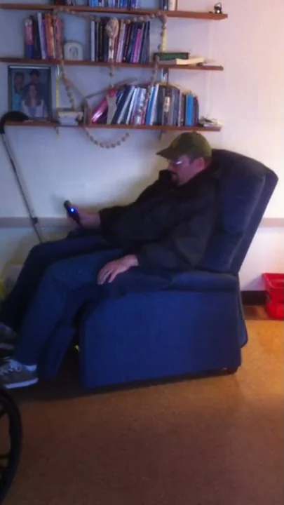 Rob demonstrating the handicap lift recliner.