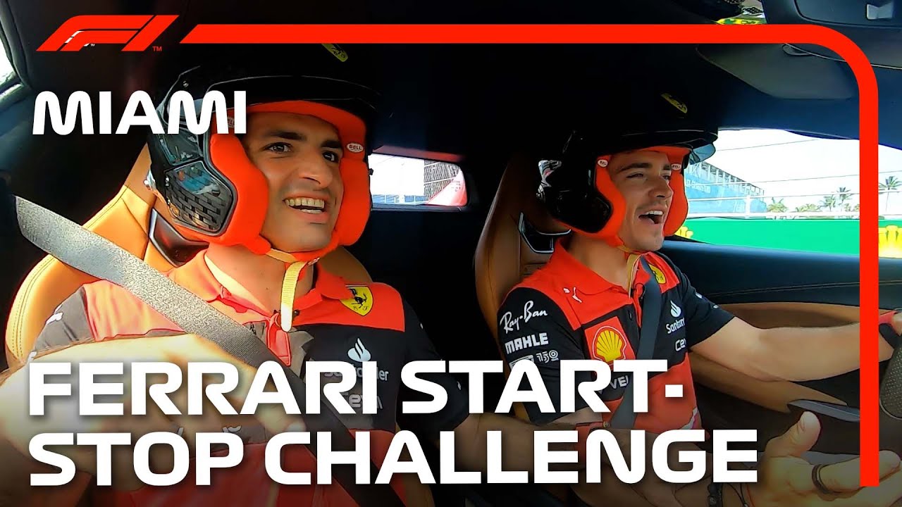 Ferraris Charles Leclerc and Carlos Sainz in the Hilarious Start Stop Challenge