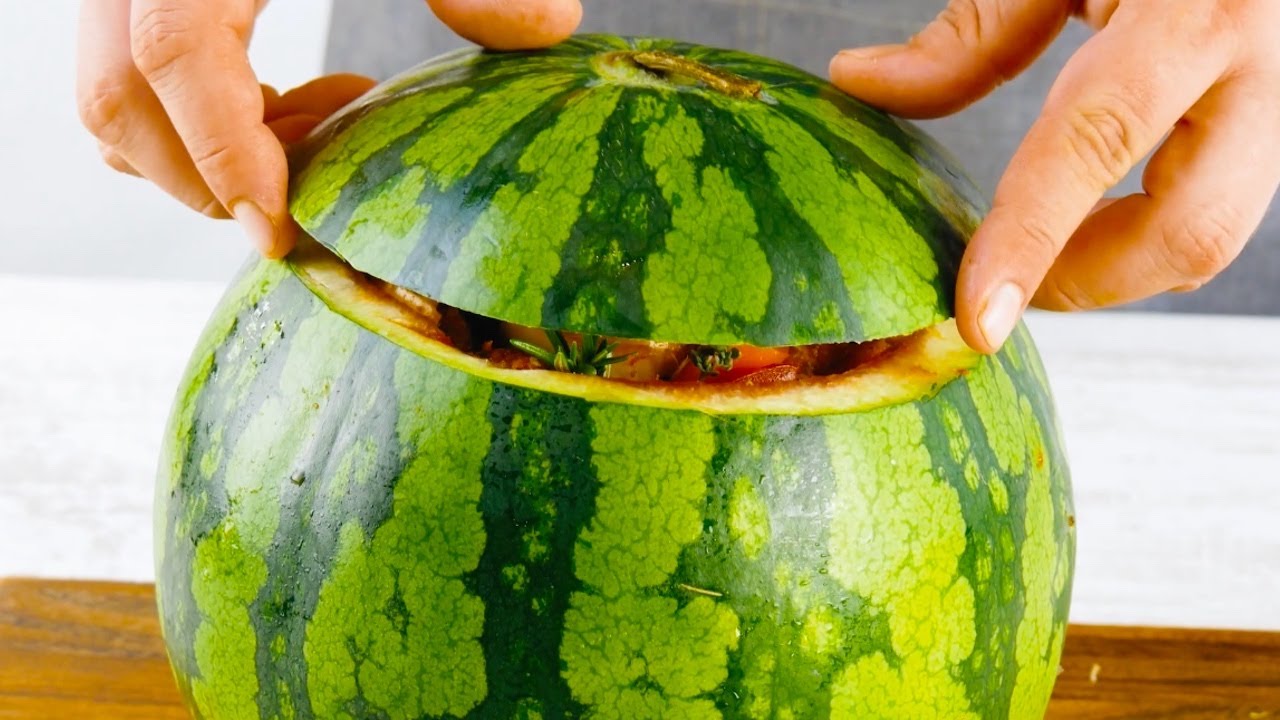 Scoop Out The Fruit Of The Watermelon & Use The Rind To Bake This Meat