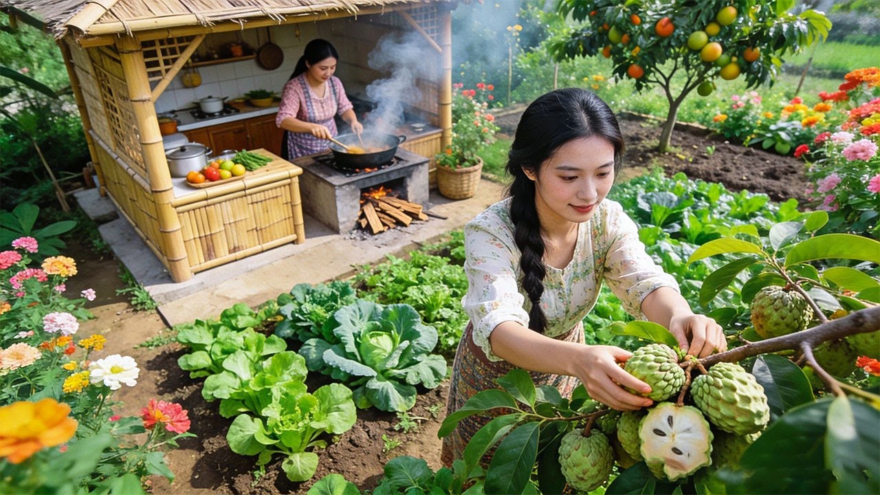 Slow Living Journey: A Young Girl Gardening, Harvesting Fresh Food and Traditional Cooking