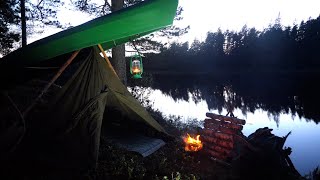 7 Days Alone in the North - Bushcraft - Rain and High Winds - Canvas Poncho Shelter - Catch and Cook