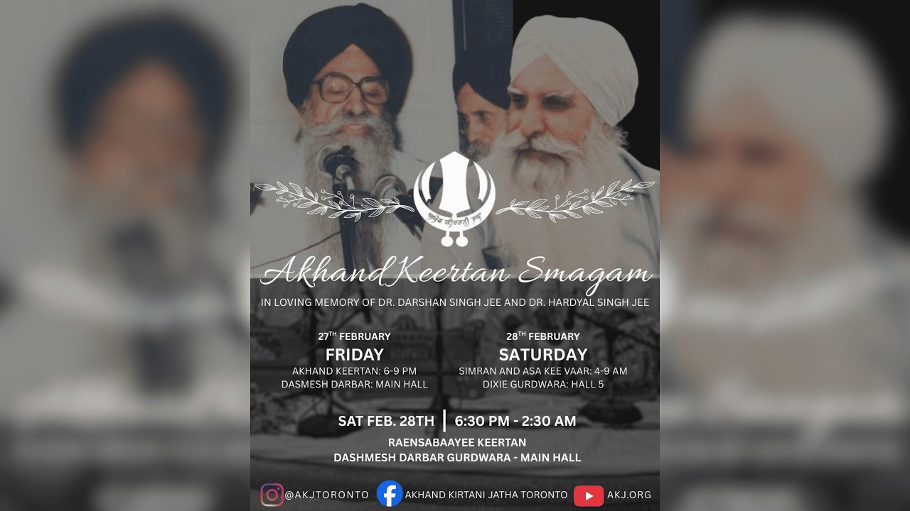 LIVE: Toronto Smaagam In Memory of Dr Darshan Singh Jee & Dr Hardyal Singh Ji  - Feb. 2026 (AKJ.Org)