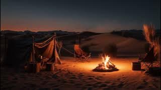 Desert Camp Arabian Night with Fire Crackling Sound for Relax and Meditation