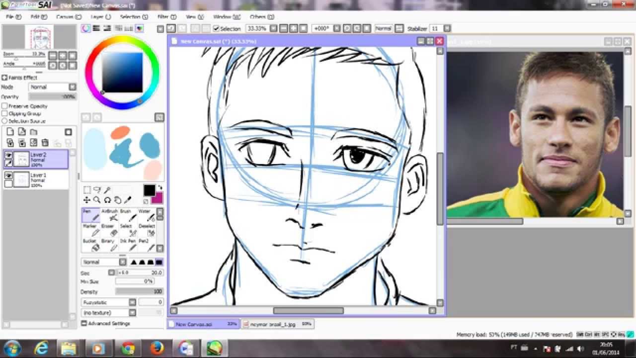 NEYMAR CARICATURA NO TRAÇO MANGÁ DESENHO COMO FAZER NO PAINT TOOL SAI