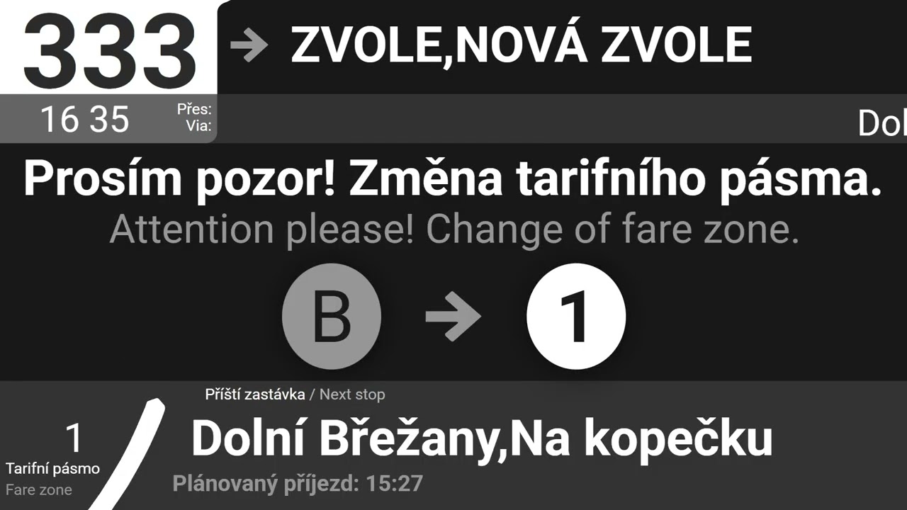 Hlášení linky 333 z Kačerova do Nové Zvole