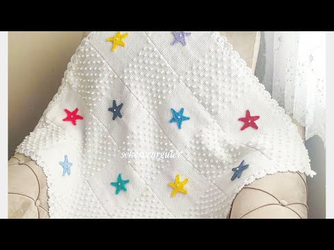 Beklenen Bebek Battaniyesi Yapımı (Yıldızlı Tunus İşi Bebek Battaniye) Baby Blanket Crochet