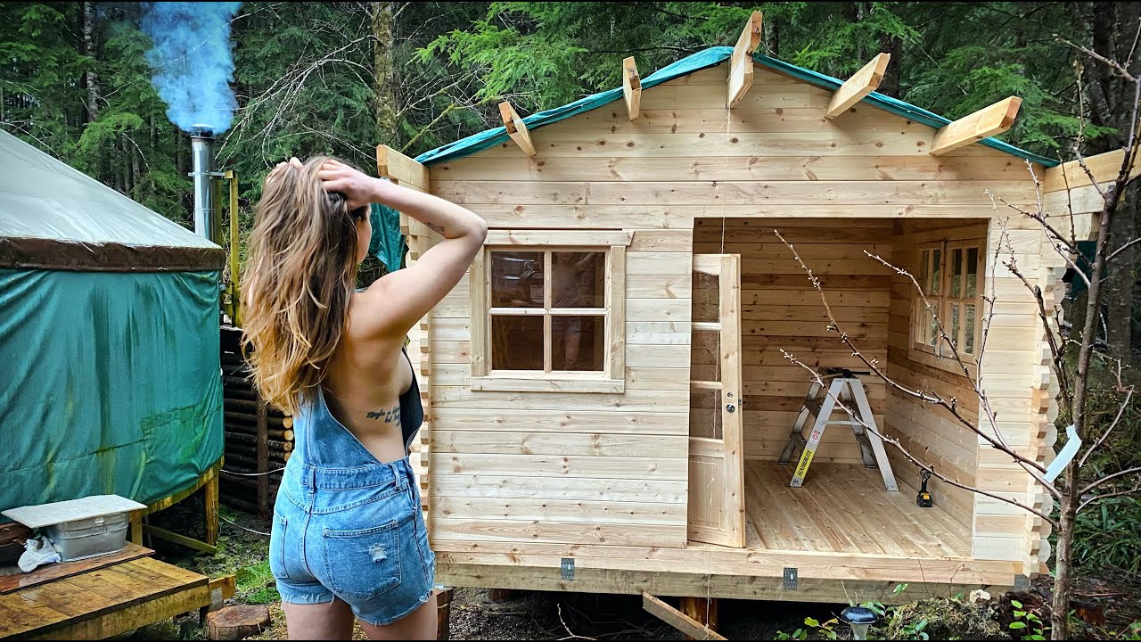 TIMELAPSE - BUILDING A BUNKIE CABIN & Expanding Our OFF GRID YURT | BLUEBERRY GARDEN - Ep. 127