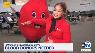 Celebrity ABC7 Chicago: Imani Village Val Warner with Buddy the Blood Drop Profile