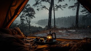 Rain Cozy Camping | Goodbye Fatigue For Quick Sleep with Heavy Rain on Tent And Crackling Fire Sound