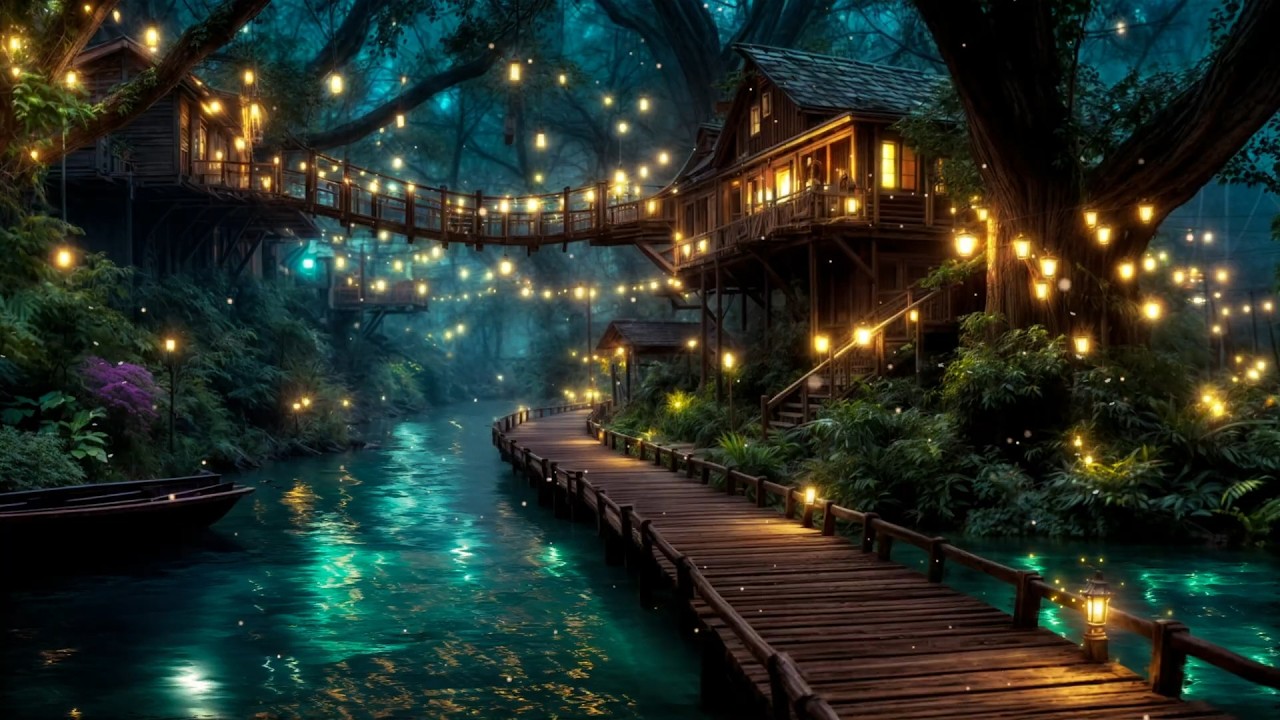 ✨ Enchanted Treehouse | FALL INTO SLEEP INSTANTLY 😴 Fireflies, River Sounds & Cozy Forest Lights