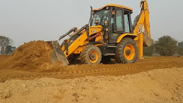 JCB Backhoe Machine Pushing Soil and Leveling Road - JCB 3DX Widening Village Road - Part 5