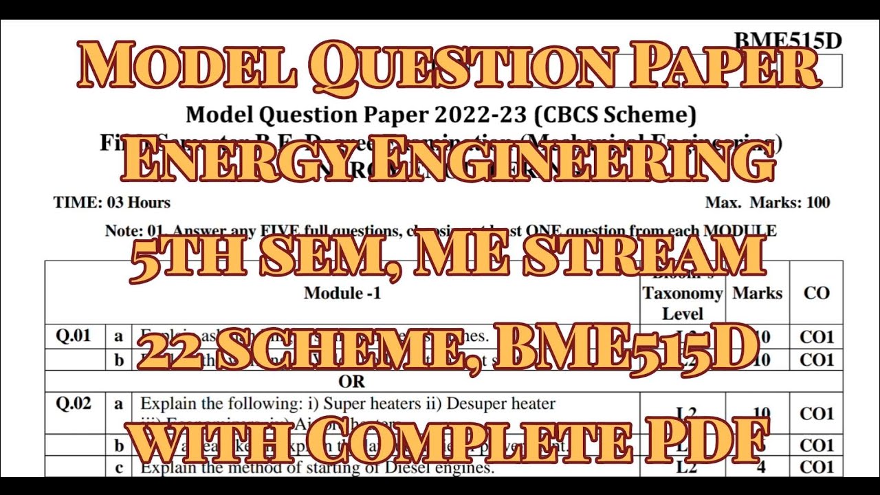 Energy Engineering, Model paper, ME, BME515D, 22 scheme, with pdf