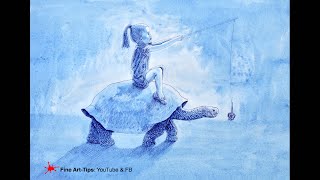 HOW TO DRAW WITH PEN & INK - a Girl on a Turtle