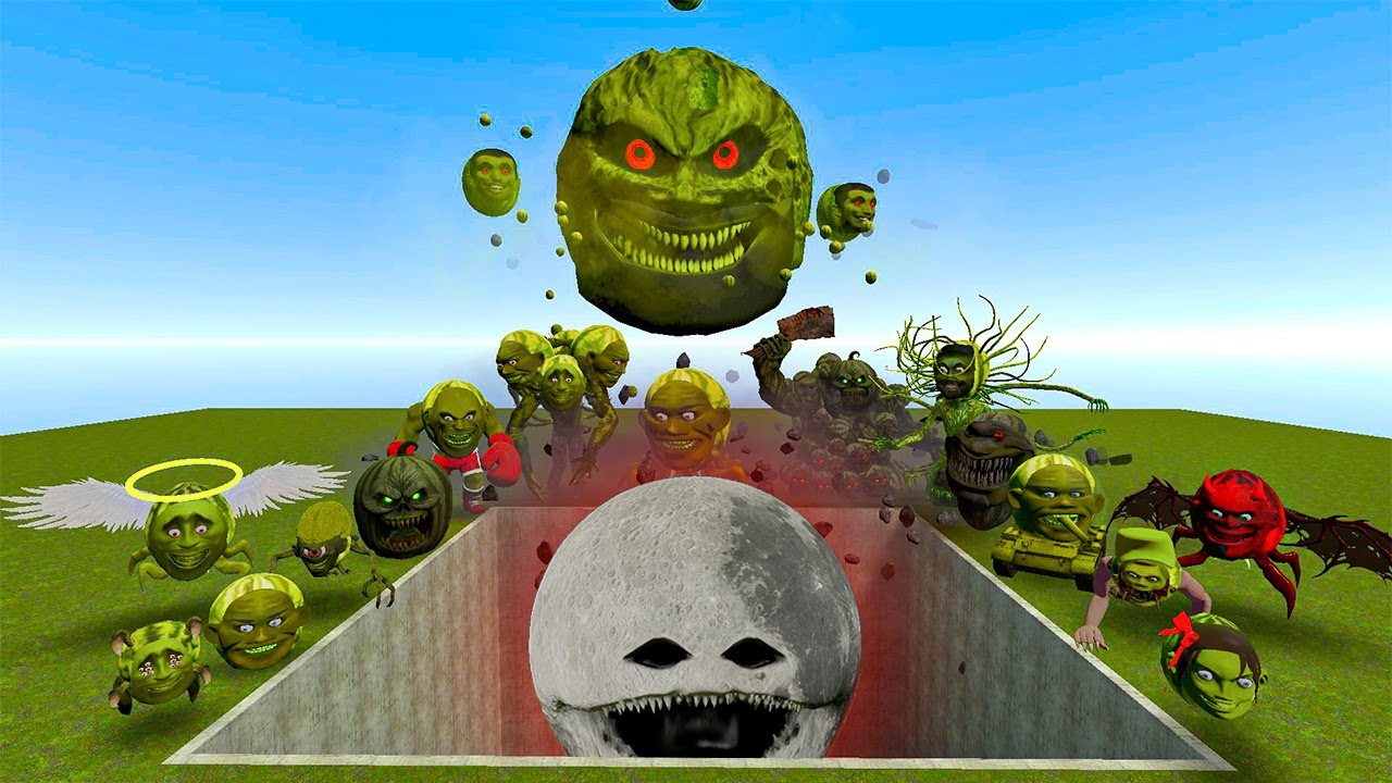ALL LIN GANG MELON VS THE GIANT PIT WITH THE MOON WOKE UP MONSTER! - Garry's Mod