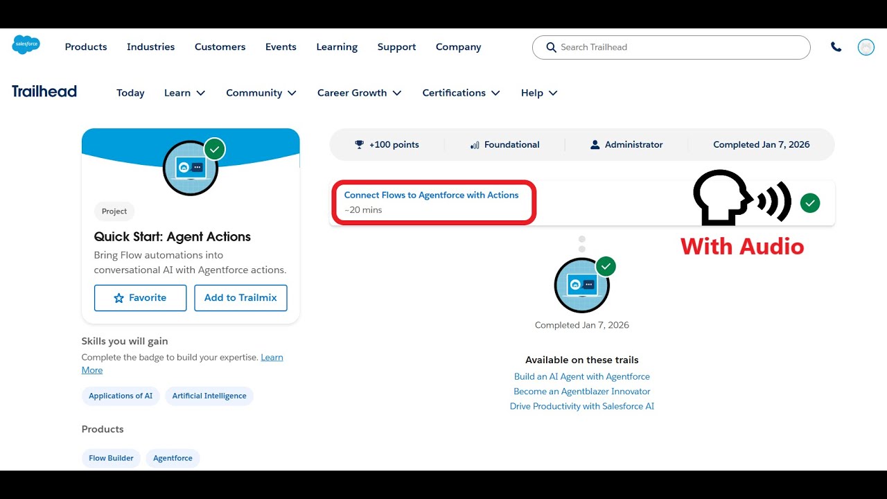 Подключение Flows к Agentforce с помощью действий | Быстрый старт: Действия агентов | Trailhead |...