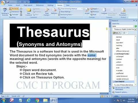 How to Find Synonyms and Antonyms of Any Text  In Word Document | Thesaurus  Option In Word Document
