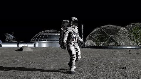 Astronaut Walking On The Moon Colony Of The Future | Motion Graphics - Videohive template