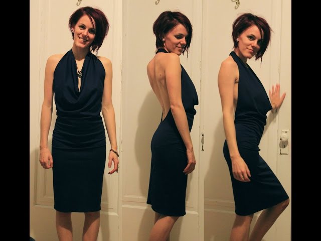 DIY Easy Backless Dress Tutorial with a Halter Top Cowl Neck 