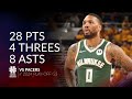 Damian lillard 28 pts 4 threes 8 asts vs pacers 2024 po g3