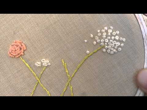 الغرز المعقودة: غرزة العقدة الفرنسية French knot الركوكو Bullion knot Rococo #غرزتي