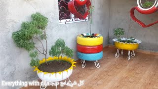 Recycling Old Tires into Beautiful Colorful Flower Pots for Gardens
