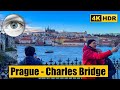 Prague Walking Tour of Charles Bridge at Winter Sunset 🇨🇿 Czech Republic 4k HDR ASMR