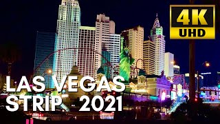 Las Vegas Strip at Night - 2021 Video Walking Tour - Treadmill Video - Binaural Sound [4K]