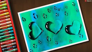 How to Draw Realistic Water in Heart shape with Oil Pastels for beginners - step by step
