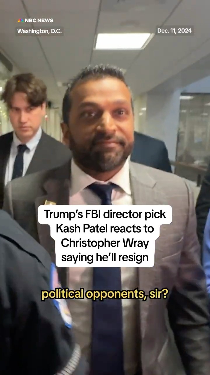 Trump's FBI director pick Kash Patel reacts to Christopher Wray saying he'll resign