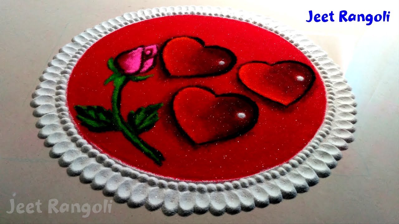 3D and transperent effect valentine special rangoli. - YouTube