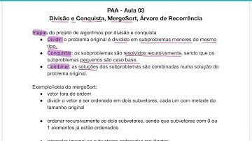 Aula 03.01 - Divisão e Conquista, Ideia do mergeSort (PAA)