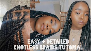 KNOTLESS BOX BRAIDS TUTORIAL DIY | HOW TO DO KNOTLESS BRAIDS ON YOURSELF EASY | BEGINNER FRIENDLY