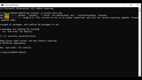 npm WARN config global `  global`, `  local` are deprecated  Use `  location=global` instead