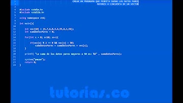 arrays – turbo C (suma pares mayores a cincuenta vector)
