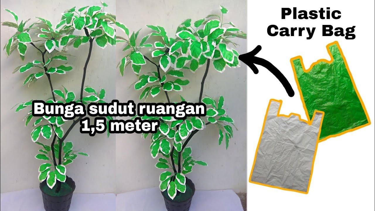 CARA MEMBUAT BUNGA SUDUT RUANGAN BENTUK DAUN DARI PLASTIK 