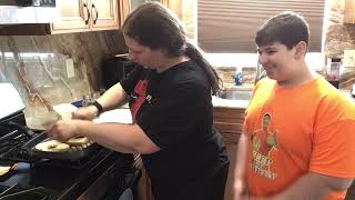 Corey and mom make eggs alla toast ￼