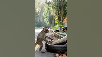 Monkey 🐒 vs Python 🐍: Tree Fight Turns into Survival Battle 🔥⚡😡 #shorts