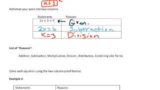 Geometry Chapter 2 Day 1 Algebra Proofs Notes Video