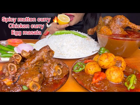 ASMR EATING SPICY MUTTON CURRY,SPICY CHICKEN CURRY,EGG CURRY,KING CHILLI *EATING SHOW* spiceasmr