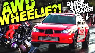 950HP Subaru WRX SENDS IT with All Four Wheels in the Air! (40PSI on Stock Trans!)