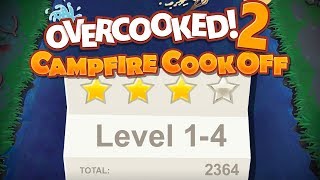 Overcooked 2. Campfire Cook Off. Level 1-4. 4 Stars. Co-Op