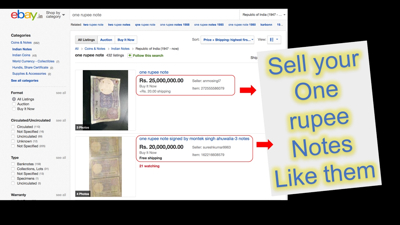HOW TO SELL YOUR 1 RUPEE NOTE WITH EBAY.in AND How to a
