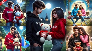 Create 3D Ai Happy Teddy Day couples name images | Bing image creator tutorial FREE | Bing Ai