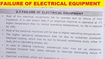 Testing and Maintenance of Electrical M/C - Failure of Electrical Equipment