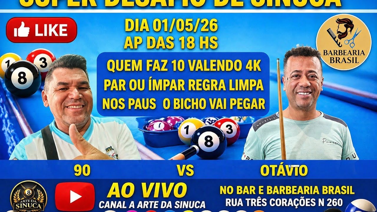 Image of video the SINUCA AO VIVO 🔥 OTÁVIO vs 90 4K QUEM FAZ 10 NOS PAUS #sinucaaovivo #sinuca #live 🎱 12