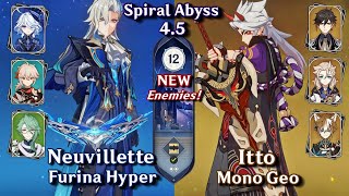 NEW SPIRAL ABYSS 4.5! C0 Neuvillette Hyper & C0 Itto Mono Geo | Floor 12 - 9 Stars | Genshin Impact